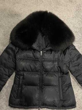 Prada Black Puffer Jacket with Plush Fur Collar